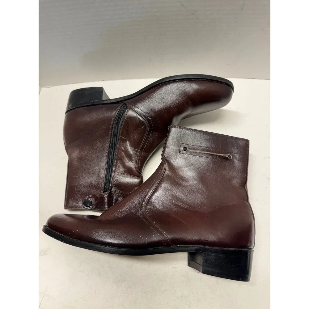 West Field Brown Leather Handmade Ankle Boots Mens 8 AK18 Side Zip USA Made
